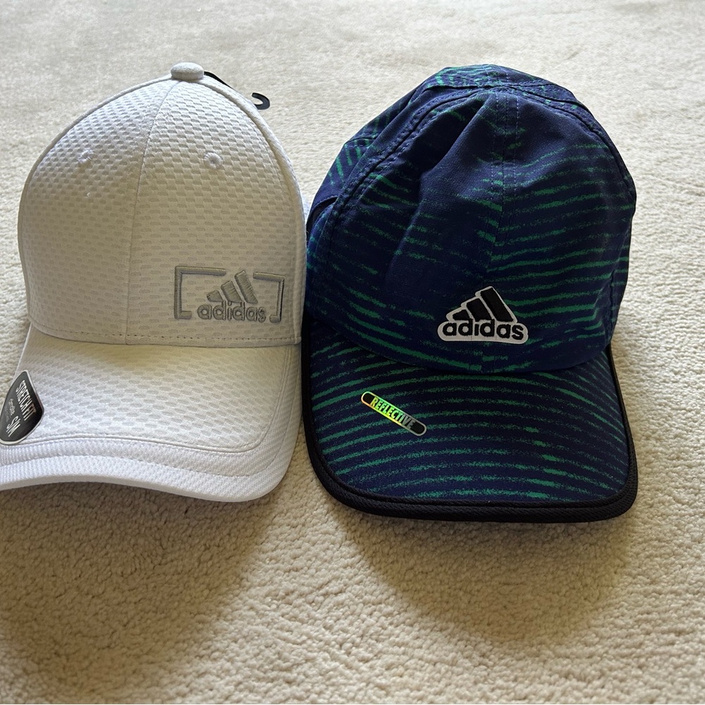 Adidas White and Blue Sports Caps